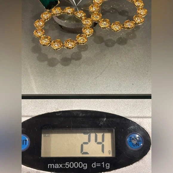 Oscar de La Renta Earrings emerald gold flowers floral Dangle drop hoops signed - Picture 8 of 14